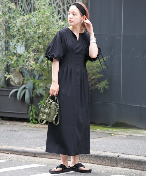 ブラック カットソーロングワンピース 半袖 KBF（ケービーエフ） 半袖ワンピース 36 ブラック レディース