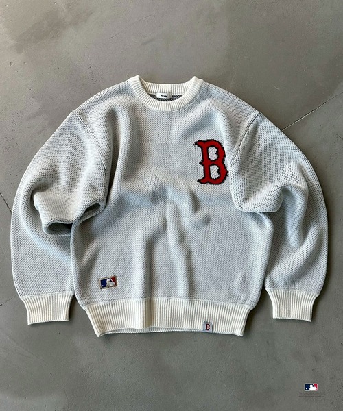 Perushuメンズブランドニット Perushu セーター ニット × MLB モヘアライクボーダーポロニット