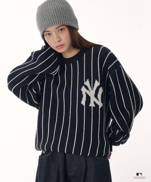 Perushuメンズブランドニット Perushu セーター ニット × MLB モヘアライクボーダーポロニット