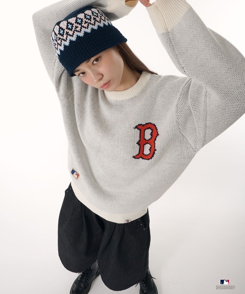 Perushu セーター ニット × MLB ジャガードニット メンズ レディース
