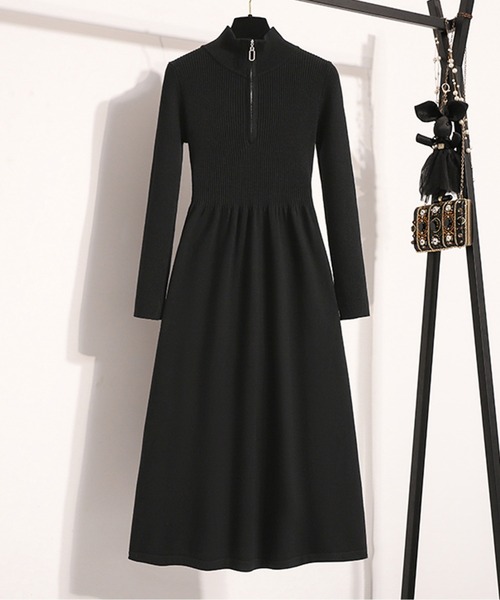 黒のハイネックジッパーワンピース ワンピース ハーフジップハイネックワンピース : ZOZOTOWN Yahoo!店