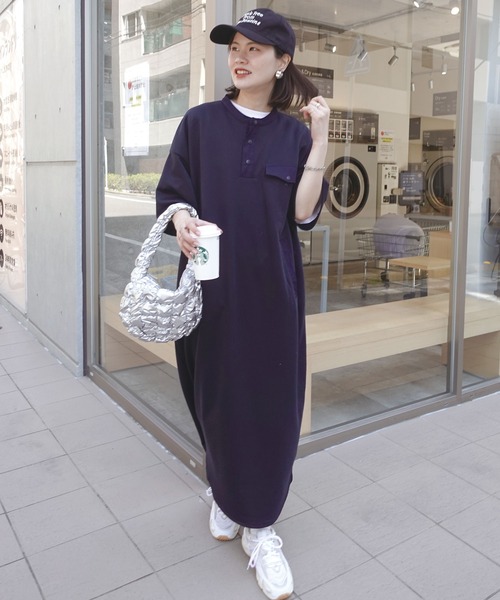 「CORNERS」 半袖ワンピース L ネイビー レディース_画像8