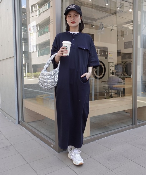 「CORNERS」 半袖ワンピース L ネイビー レディース_画像9