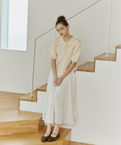 OLUN ロング スカート soft touch sheer flared skirt/ソフトタッチ