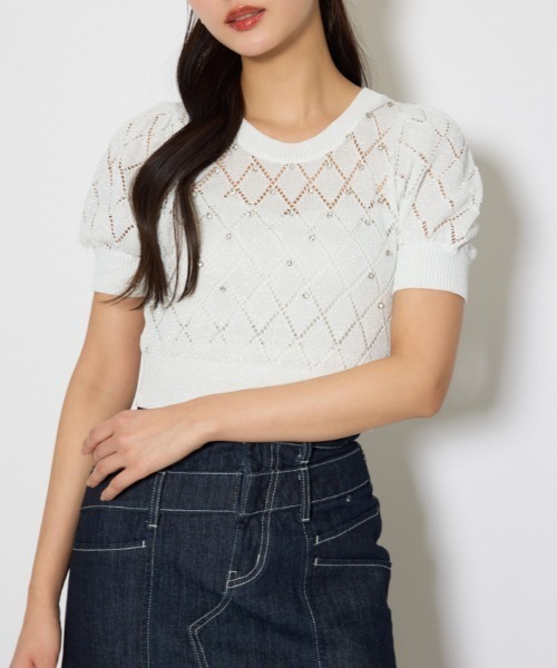 ニット セーター 「AKB48 伊藤百花さん着用」ビジュー付きバックリボンニットトップス　春服 レディース | rienda | 01