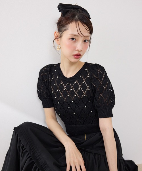 ニット セーター 「AKB48 伊藤百花さん着用」ビジュー付きバックリボンニットトップス　春服 レディース | rienda | 06