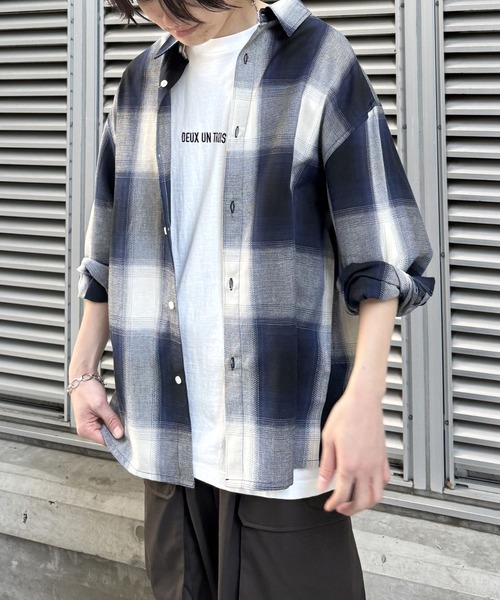 sans limite グレンチェックリネンシャツ 長袖 sans limite グレン