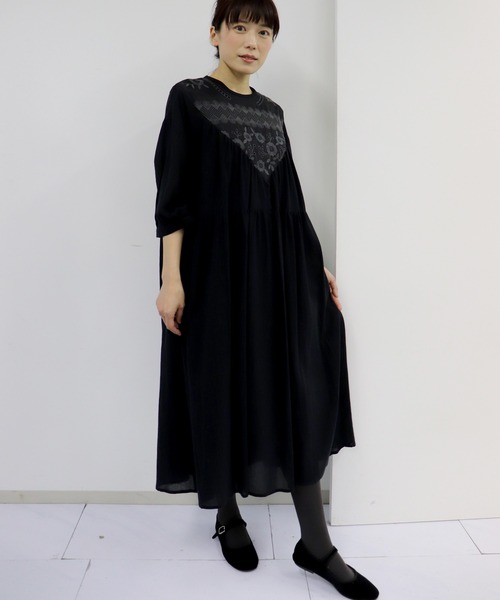 「haupia」 半袖ワンピース MEDIUM ネイビー×ホワイト レディース_画像3