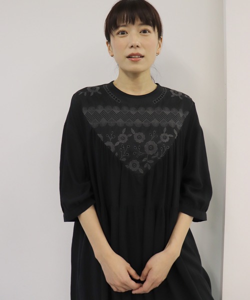 「haupia」 半袖ワンピース MEDIUM ネイビー×ホワイト レディース_画像4