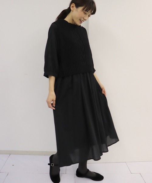 「haupia」 半袖ワンピース MEDIUM ネイビー×ホワイト レディース_画像5