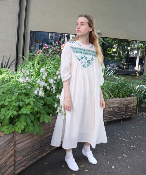「haupia」 半袖ワンピース MEDIUM ネイビー×ホワイト レディース_画像8
