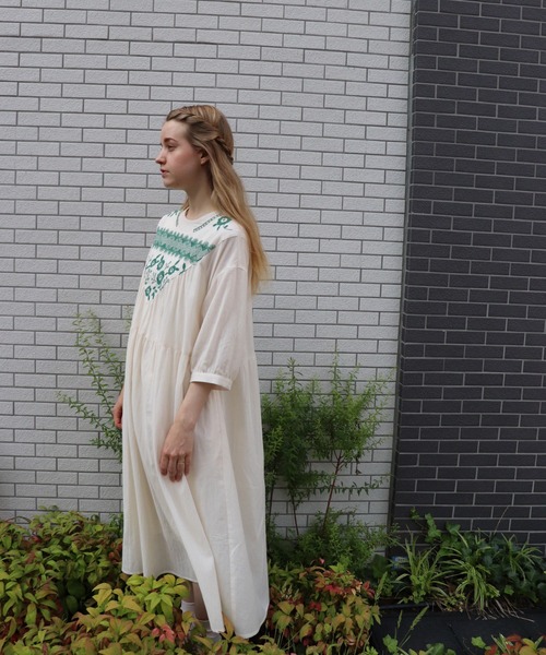 「haupia」 半袖ワンピース MEDIUM ネイビー×ホワイト レディース_画像9