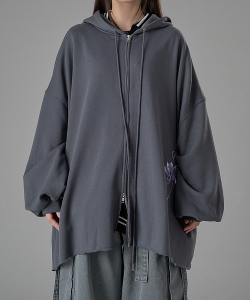「狐独」 ジップアップパーカー MEDIUM グレー メンズ_画像8