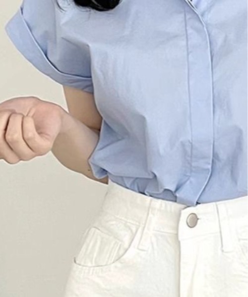center i ブラウス シャツ 半袖 「ゆるっと細見え」前開き半袖白シャツ