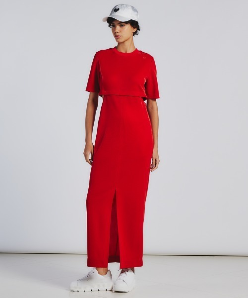「DOUBLE STANDARD CLOTHING」 「essential」半袖ワンピース 36 レッド レディース_画像4