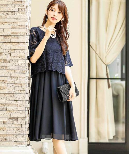 ドレス レース×シフォンドッキング 結婚式ワンピースドレス_5