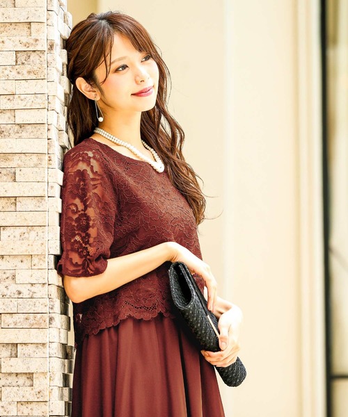 ドレス レース×シフォンドッキング 結婚式ワンピースドレス_3