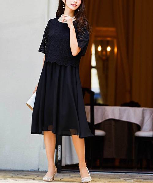 ドレス レース×シフォンドッキング 結婚式ワンピースドレス_1