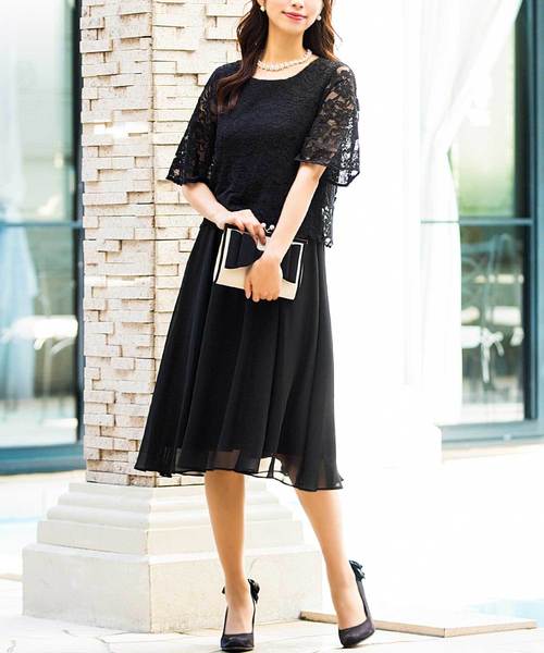 ドレス レース×シフォンドッキング 結婚式ワンピースドレス_8