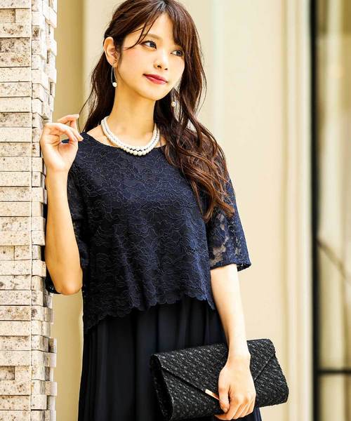 ドレス レース×シフォンドッキング 結婚式ワンピースドレス_20