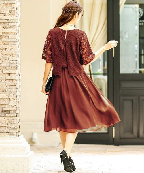 ドレス レース×シフォンドッキング 結婚式ワンピースドレス_15
