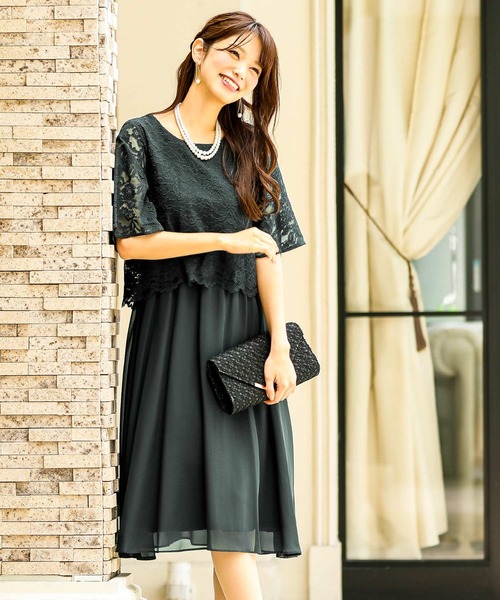 ドレス レース×シフォンドッキング 結婚式ワンピースドレス_19