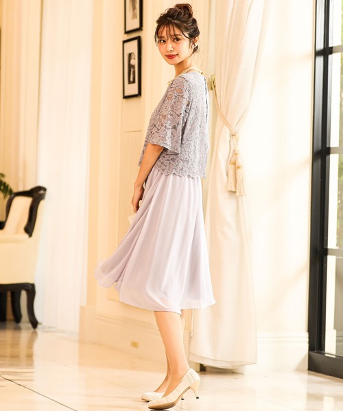 ドレス レース×シフォンドッキング 結婚式ワンピースドレス_11