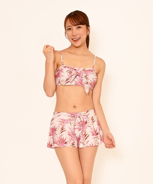 LEAD（リード） 水着 3点セットボタニカルリーフ総柄前縛りバンドゥ