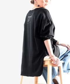 tシャツ スリットで抜け感を、バックプリント無地ロング丈カットソー レディース