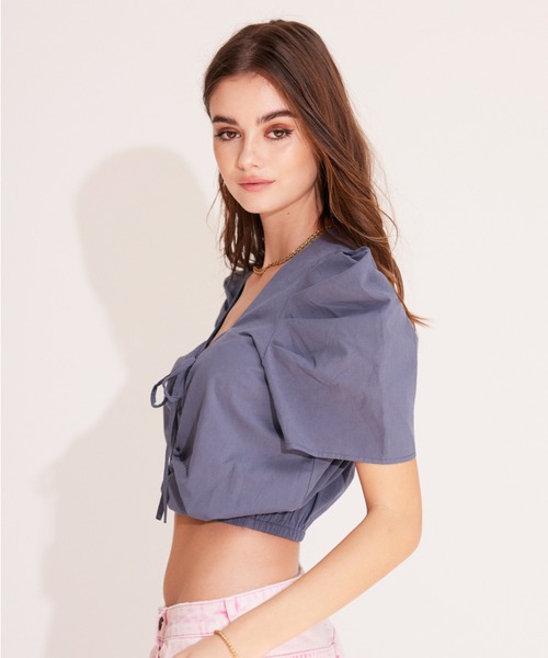 シャツ/ブラウス(半袖/袖なし) ALEXIA STAM - Puff Sleeve Top Navy ALEXIA STAM（アリシアスタン） ブラウス シャツ Puff Sleeve Top