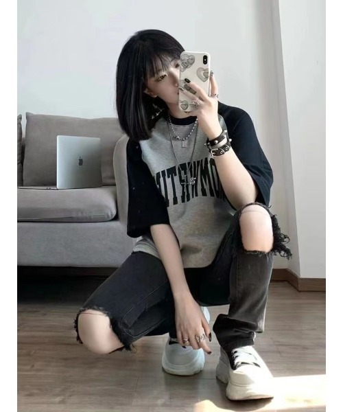 DEVICE tシャツ カレッジロゴ オーバーサイズ ラグランスリーブ