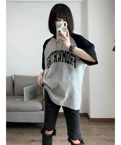 DEVICE tシャツ カレッジロゴ オーバーサイズ ラグランスリーブ
