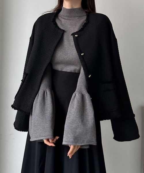 Louere（ルエレ） ジャケット ノーカラージャケット オーバルボタン