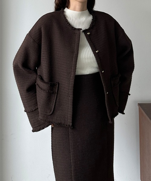 Louere（ルエレ） ジャケット ノーカラージャケット オーバルボタン
