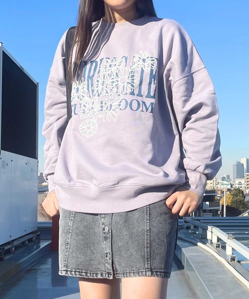 花音♡グレー スウェット AS KNOW トレーナー スウェット フラワー刺繍重ねロゴプリント