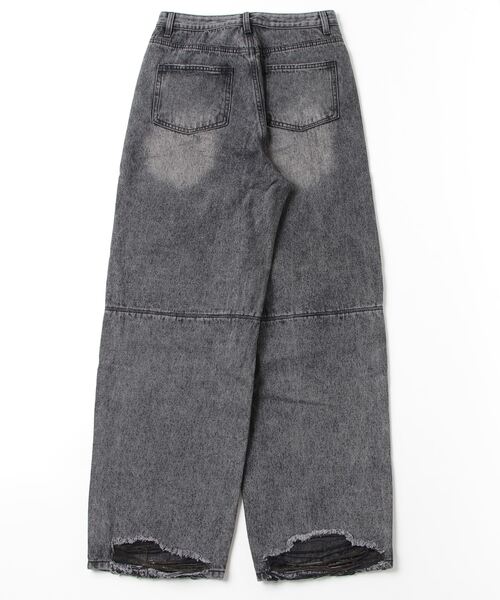 9090 ワイドデニムパンツ ※裾ダメージあり　XL ジーンズ デニム デニムパンツ 裾ダメージワイドデニムパンツ