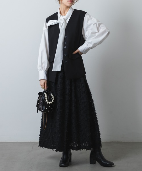 ベスト ジレ ノーカラージレ レディース