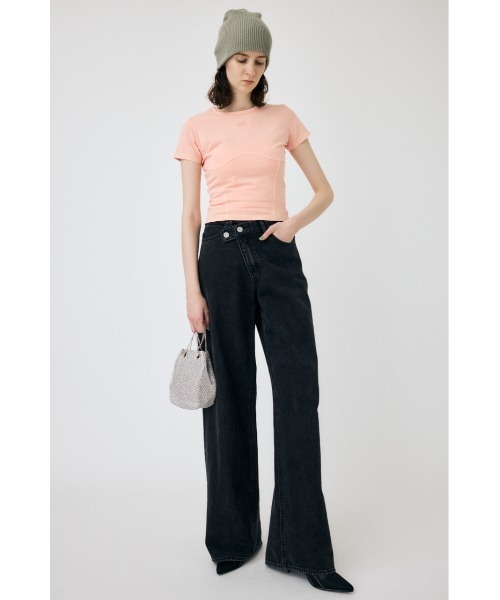 MOUSSY グラフィックTシャツ ショート丈 AZUL BY MOUSSY バックフォトグラフィックTEE WHT -ファッション