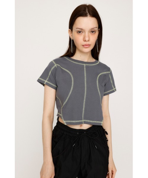 SLY tシャツ BI COLOR STITCH CROP T/SH バイカラー ステッチ