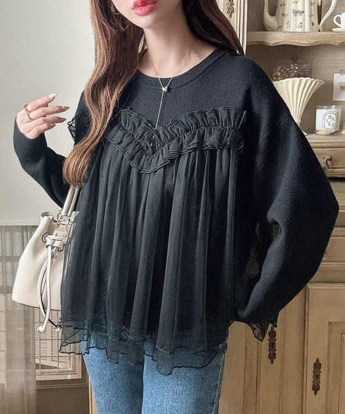 Meiru ニット セーター チュールドッキングニット レディース