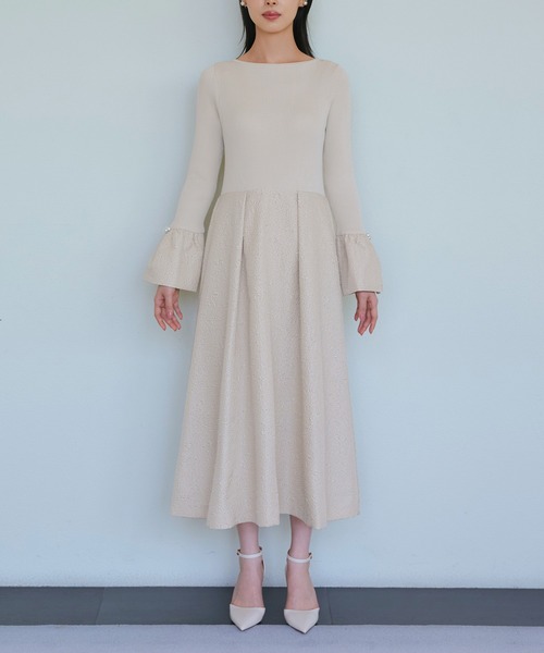 RUIRUE BOUTIQUE ふくれジャガードドレス RUIRUE BOUTIQUE ルイルエブティック シアーランタンスリーブ