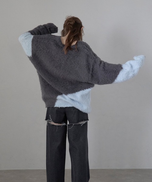 MINERTE ニット セーター 「MINERTE」loop yarn intarsia V neck
