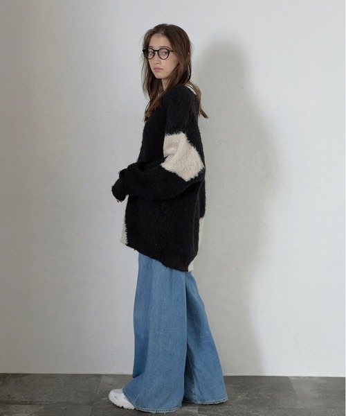 MINERTE ニット セーター 「MINERTE」loop yarn intarsia V neck