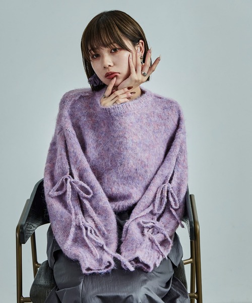 畦編みリボンスリーブ クロップド丈 シャギーミックスニット セーター トップス レディース シャギーニット 楽天市場】畦編みリボンスリーブ クロップド丈 シャギーミックス
