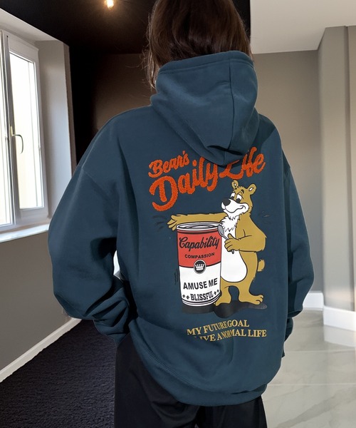 Candlestick パーカー レトロ ベアー サガラ刺繍 プルオーバー