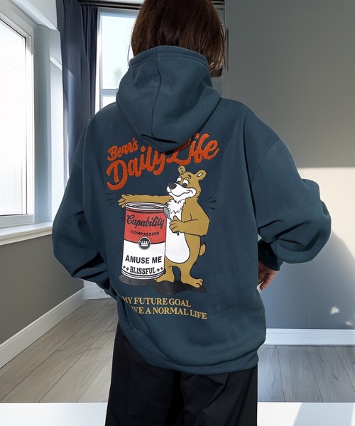 Candlestick パーカー レトロ ベアー サガラ刺繍 プルオーバー