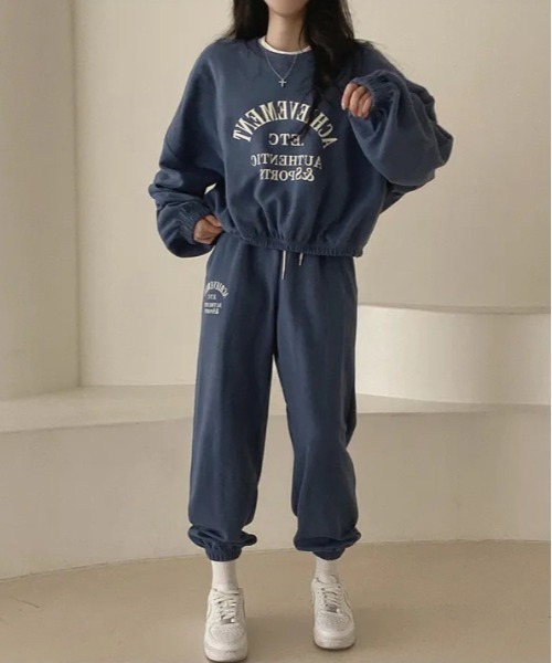 正規品♡裏毛スウェット♡ロゴ上下セット♡ネイビー WEGO トレーナー スウェット WEGO/裏起毛ロゴスウェット上下
