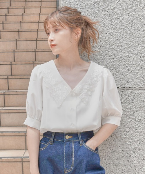 「one after another NICE CLAUP」 半袖ブラウス FREE オフホワイト レディース one after another NICE CLAUP 「one CLAUP」 半袖ブラウス FREE