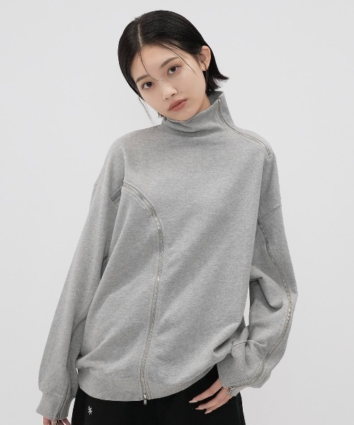 tシャツ ユニーク ジップ ハイネックスウェット レディース