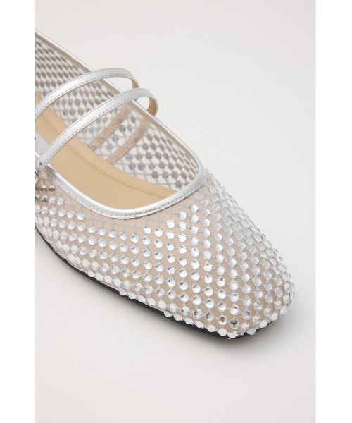 STACCATO クリスタル メッシュ ベルト フラット シューズ シルバー クリスタルメッシュベルトフラット（350IS112－2025